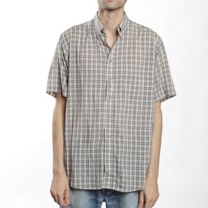 Weekends‎ Only Mens Plaid Short Sleeve Button Up Shirt Large Wrinkle Free